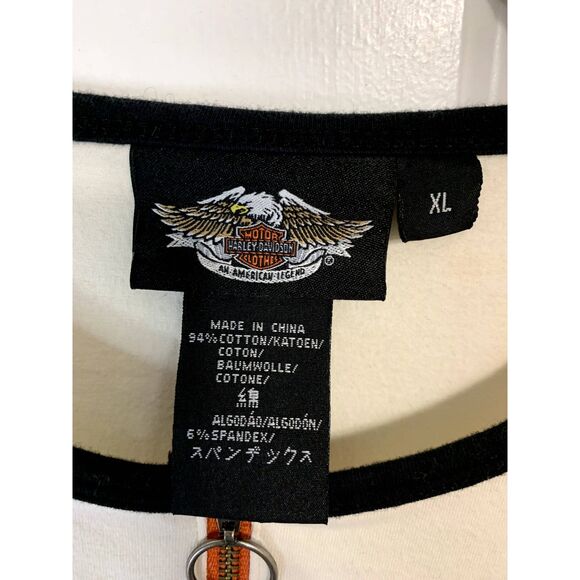 Harley Davidson Color Block Orange White Logo Zip Down Shirt Size XL - Picture 6 of 8